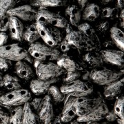 Perles en verre DropDuo® 2 trous 3x6 mm Jet Antique Chrome x50|raw }}