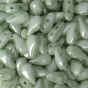 Perles en verre DropDuo® 2 trous 3x6 mm - Opaque Light Green Ceramic Look x50
