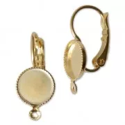 Dormeuses avec anneau et porte-cabochon à fond plat 8 mm doré à l'or fin x2