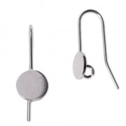 Crochets d'oreilles plateau pour cabochon fond plat 8 mm et anneau rhodié x2|raw }}