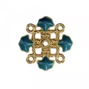 Intercalaire trèfle en métal et résine époxy 4 anneaux 14 mm doré/Petrol x1