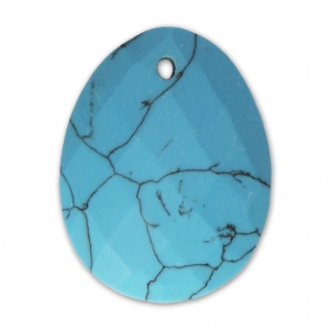 Pendentif facetté ovale 20x15 mm en pierre gemme imitation Turquoise x1