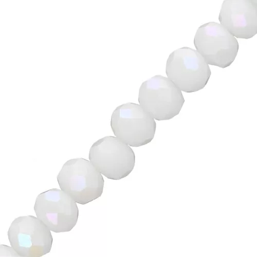 Perles rondelles facettées - rondes aplaties 6x5 mm - White Opaque AB x41cm