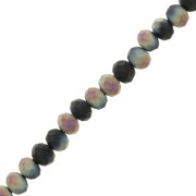 Perles rondelles facettées - rondes aplaties 6x5 mm Black Plated Frosted AB x36cm