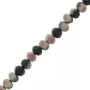 Perles rondelles facettées - rondes aplaties 6x5 mm Black Plated Frosted AB x36cm
