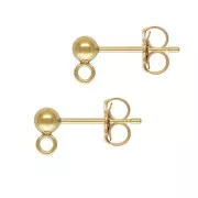 Clous d'oreilles boule 3 mm avec anneau soudé en Gold filled (or laminé)   x2