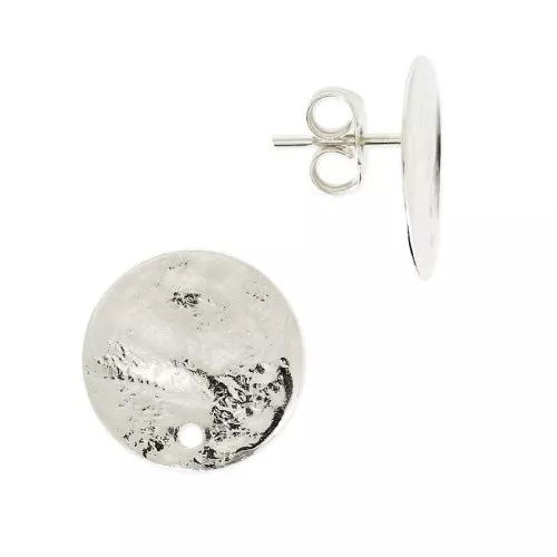 Clous d'oreilles disque froissé un trou 10 mm argenté x2