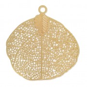 Pendentifs légers feuilles découpe laser 39 mm doré x2