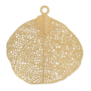 Pendentifs légers feuilles découpe laser 39 mm doré x2
