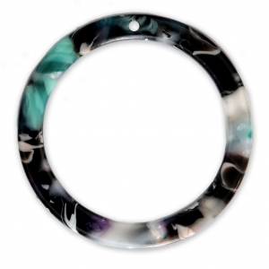 Pendentif anneau en acétate de cellulose 34 mm Ecaille de tortue - Vert - Noir x1