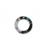 Pendentif anneau en acétate de cellulose 14.5 mm Ecaille de tortue Vert/Noir x1