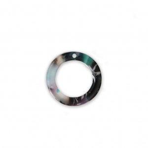 Pendentif anneau en acétate de cellulose 14.5 mm Ecaille de tortue Vert/Noir x1