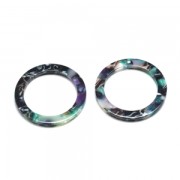 Pendentif anneau en acétate de cellulose 14.5 mm Ecaille de tortue Vert/Noir x1