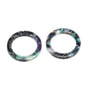 Pendentif anneau en acétate de cellulose 14.5 mm Ecaille de tortue Vert/Noir x1