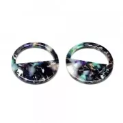 Pendentif rond en acétate de cellulose 28 mm Ecaille de tortue Vert/Noir x1