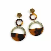 Pendentif rond en acétate de cellulose 28 mm Ecaille de tortue Marron/Noir x1