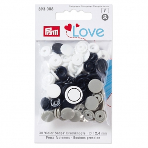 30 boutons à pression en plastique Color Snaps 12.4mm - Bleu marine - Gris - Blanc