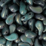 Perles en verre tchèque 2 trous Zoliduo® Left 5x8mm Jade Teracota Red x20|raw }}