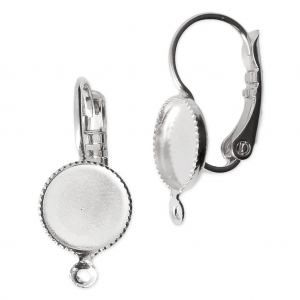 Dormeuses avec anneau et porte-cabochon à fond plat 8 mm rhodié x2