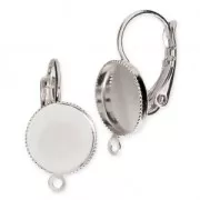 Dormeuses avec anneau et porte-cabochon à fond plat 10 mm rhodié x2