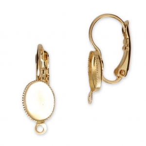 Dormeuses avec anneau et porte-cabochon à fond plat 8x6  mm doré à l'or fin x2