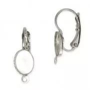 Dormeuses avec anneau et porte-cabochon à fond plat 8x6  mm rhodié x2