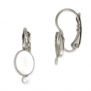 Dormeuses avec anneau et porte-cabochon à fond plat 8x6  mm rhodié x2