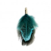 Plume de faisan rayée avec embout doré pour bijoux fantaisie 35 mm Petrol/Noir x1