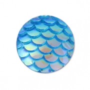 Cabochon rond en résine 12 mm Effet Ecailles de sirène/dragon Aqua AB x1