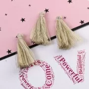 Pompon coton 32 mm Ivoire / Doré x1