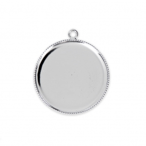 Serti pendentif pour cabochon fond plat 25 mm Placage Argent fin x1