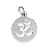 Breloque ronde ajourée signe Ohm 12 mm en Acier inoxydable x1