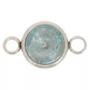 Intercalaire 2 anneaux rond et cabochon facetté 17.5x10 mm Acier inox 304L Aqua x1