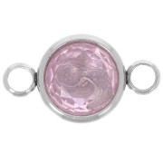 Intercalaire rond et cabochon en verre facetté 10mm - Acier inox 304L - Light Rose