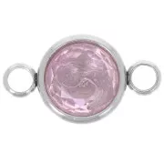 Intercalaire rond et cabochon en verre facetté 10mm - Acier inox 304L - Light Rose