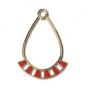 Pendentifs gouttes en métal et résine époxy 30x21 mm Doré / Rose Corail x2