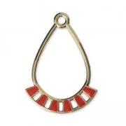 Pendentifs gouttes en métal et résine époxy 30x21 mm Doré / Rose Corail x2