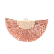 Pendentif éventail demi-lune franges pompons 25x47 mm Sienne/doré x1|raw }}