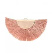 Pendentif éventail demi-lune franges pompons 25x47 mm Sienne/doré x1