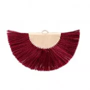 Pendentif éventail demi-lune franges pompons 25x47 mm Bordeaux/doré x1