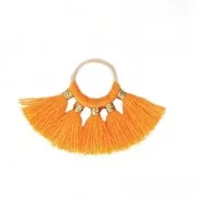Petit pendentif éventail avec pompons imitation coton 20x29 mm Orange/doré x1