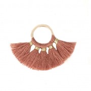 Petit pendentif éventail avec pompons imitation coton 20x29 mm Sienne/doré x1|raw }}