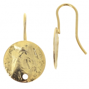 Crochets d'oreilles disques froissés 12 mm doré à l'or fin x2