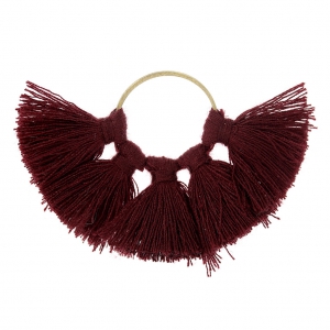 Pendentif éventail avec pompons imitation coton 60x40 mm Bordeaux/doré x1