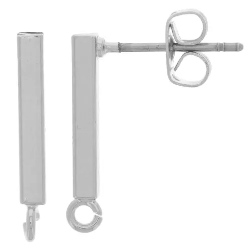Clous d'oreilles barrette avec anneau 19x2 mm - Rhodié x2
