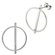 Boucles d'oreilles design rond et barrette à décorer en laiton 25 mm rhodié x2