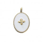 Breloque médaille ovale motif croix résine époxy 14x8.5mm Doré à l'or fin blanc x1