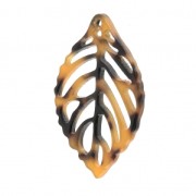 Pendentif feuille en acétate de cellulose 39x23mm Ecaille de tortue Marron/Noir x1