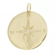 Breloque médaille ronde rose des vents 18 mm Plaqué Or 3 microns x1