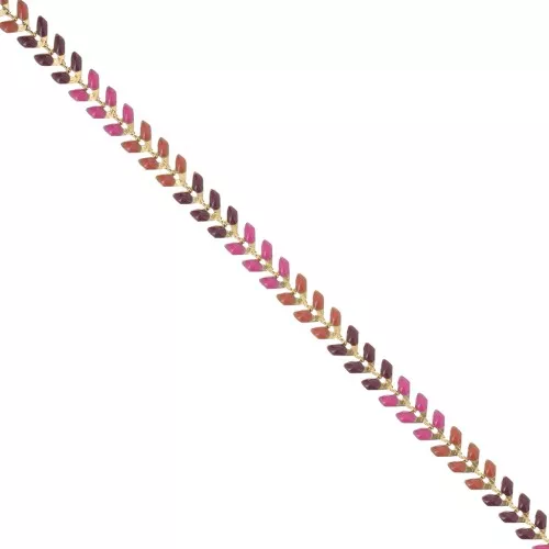 Chaîne maille chevron en épis résine époxy 6.3 mm Bordeaux/Camel/Pink doré x 20cm
